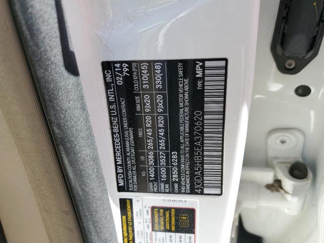 4JGDA5HB5EA370620 - 2014 MERCEDES-BENZ ML 350 4MATIC WHITE photo 12