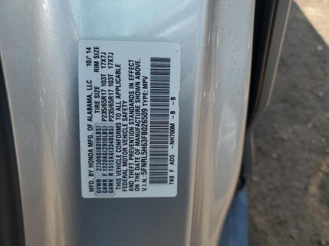 5FNRL5H63FB026509 - 2015 HONDA ODYSSEY EXL SILVER photo 14