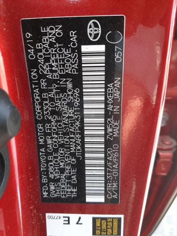 JTDKARFP9K3119696 - 2019 TOYOTA PRIUS PRIM 红色 照片 12