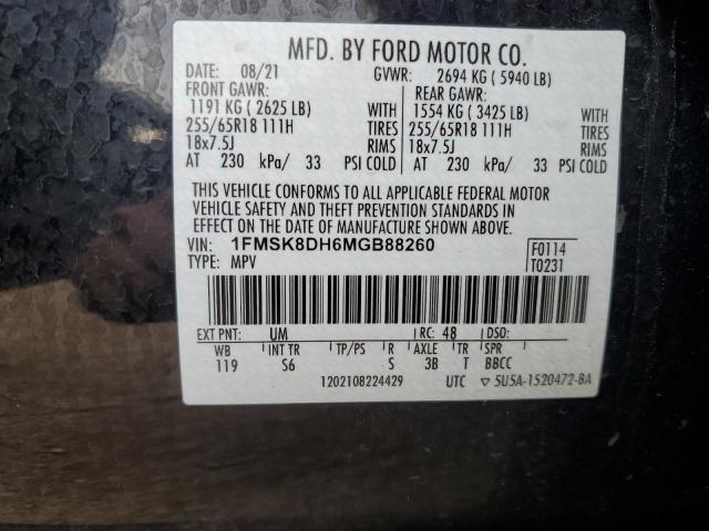 1FMSK8DH6MGB88260 - 2021 FORD EXPLORER XLT BLACK photo 14