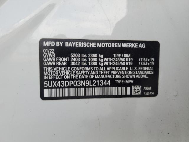 5UX43DP03N9L21344 - 2022 BMW X3 SDRIVE30I WHITE photo 14