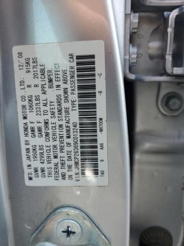 JHMCP26369C013240 - 2009 HONDA ACCORD LX SILVER photo 12