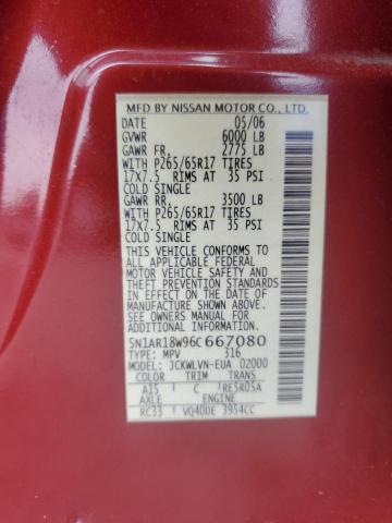5N1AR18W96C667080 - 2006 NISSAN PATHFINDER LE 红色 照片 13