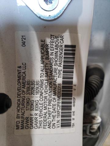 19XFC2F81ME003318 - 2021 HONDA CIVIC SPORT 白色 照片 12