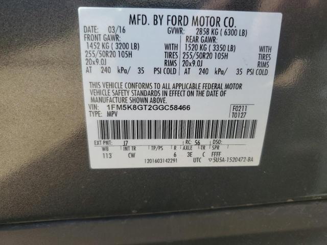 1FM5K8GT2GGC58466 - 2016 FORD EXPLORER SPORT Графитовый фото 13