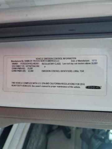 1FUGGEDV4GLHB3951 - 2016 FREIGHTLINER CASCADIA 1 WHITE photo 10