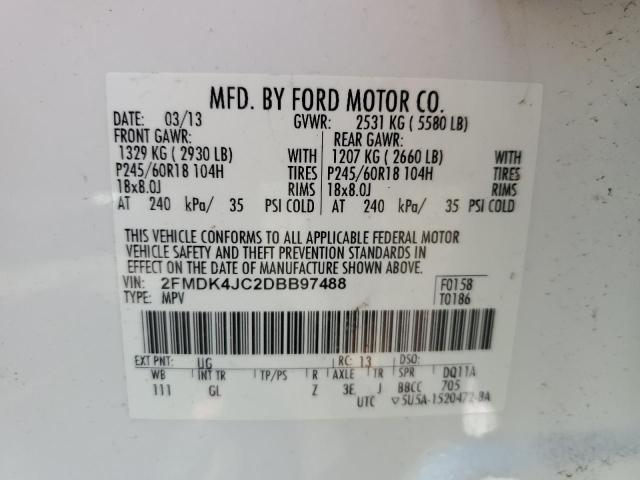 2FMDK4JC2DBB97488 - 2013 FORD EDGE SEL Ақ фото 13