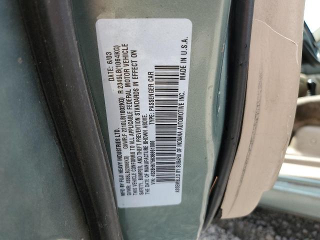 4S3BH675636661006 - 2003 SUBARU LEGACY OUTBACK AWP 绿色 照片 13