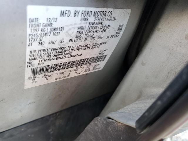 1FM5K8B83DGB85705 - 2013 FORD EXPLORER SILVER photo 13