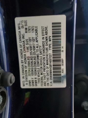 2HKRM4H58FH697027 - 2015 HONDA CR-V EX BLUE photo 13