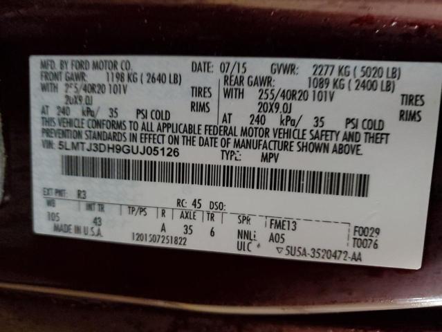 5LMTJ3DH9GUJ05126 - 2016 LINCOLN MKC RESERVE 勃艮第红 照片 12