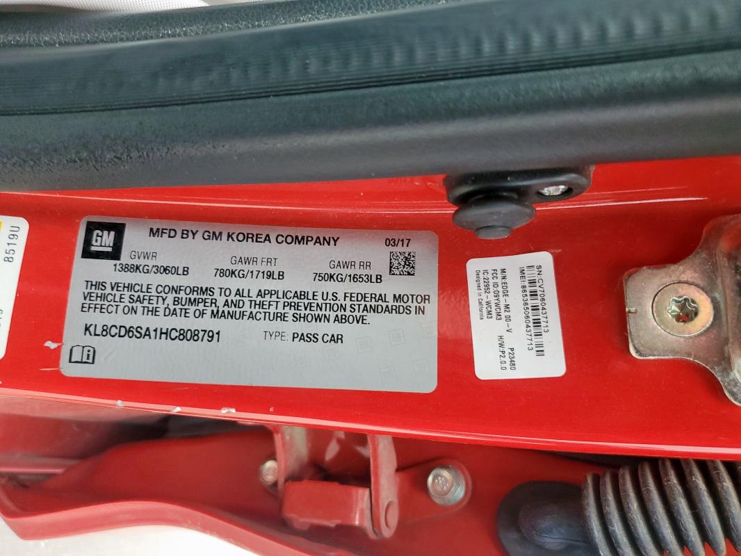 KL8CD6SA1HC808791 - 2017 CHEVROLET SPARK 1LT RED photo 12