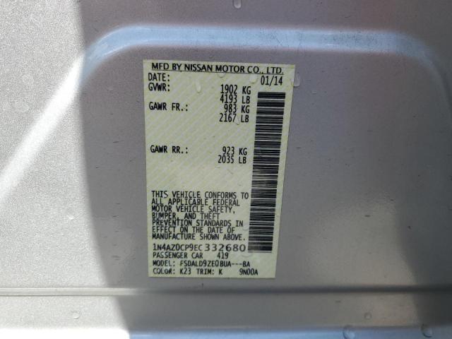 1N4AZ0CP9EC332680 - 2014 NISSAN LEAF S SILVER photo 12