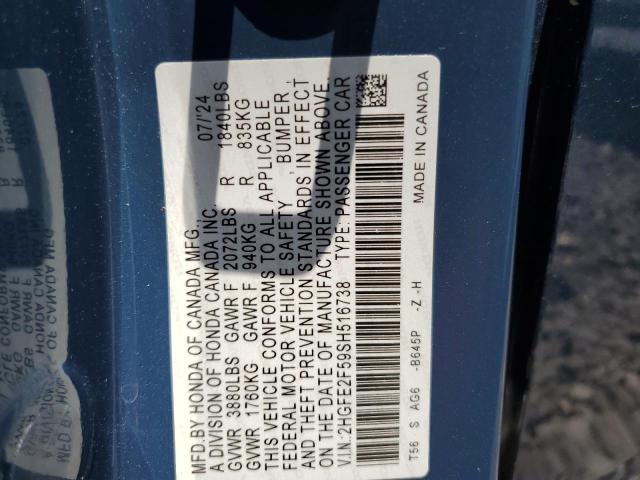 2HGFE2F59SH516738 - 2025 HONDA CIVIC SPORT أزرق صورة 13