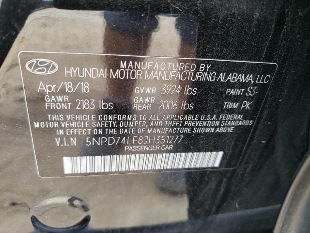 5NPD74LF8JH351277 - 2018 HYUNDAI ELANTRA SE BLACK photo 12