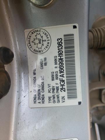 2HGFA16699H101363 - 2009 HONDA CIVIC LX-S 银色 照片 12