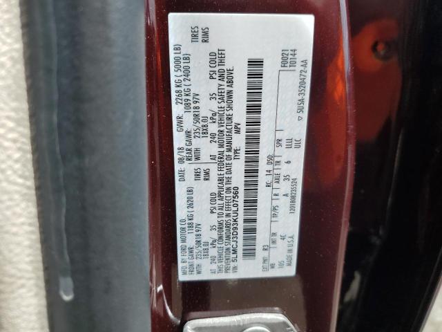 5LMCJ3D93KUL07560 - 2019 LINCOLN MKC RESERVE BURGUNDY photo 12