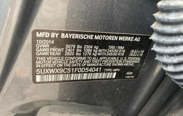 5UXWX9C51F0D54041 - 2015 BMW X3 XDRIVE28I SILVER photo 10