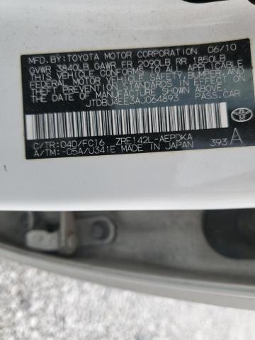 JTDBU4EE3AJ064893 - 2010 TOYOTA COROLLA BASE Blanc photo 12