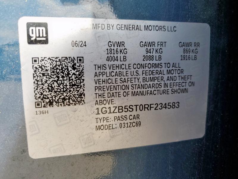 1G1ZB5ST0RF234583 - 2024 CHEVROLET MALIBU LS Blau Foto 12