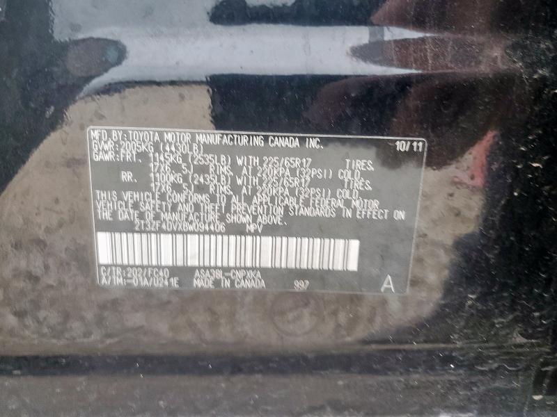 2T3ZF4DVXBW094406 - 2011 TOYOTA RAV4 BLACK photo 13