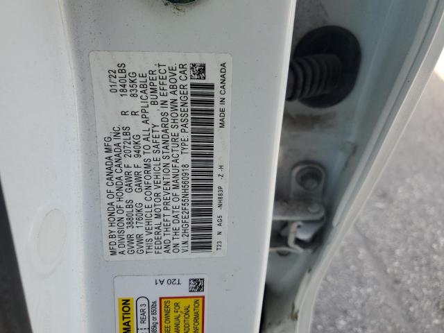 2HGFE2F55NH560918 - 2022 HONDA CIVIC SPORT WHITE photo 12