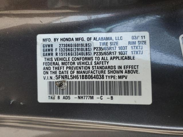 5FNRL5H61BB064038 - 2011 HONDA ODYSSEY EXL Gri fotoğraf 13