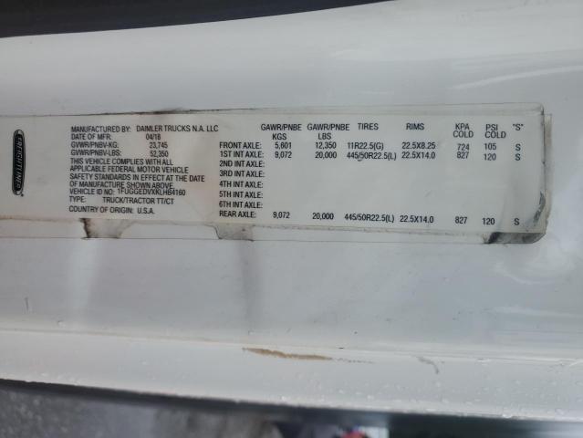 1FUGGEDVXKLHB4160 - 2019 FREIGHTLINER CASCADIA 1 WHITE photo 10