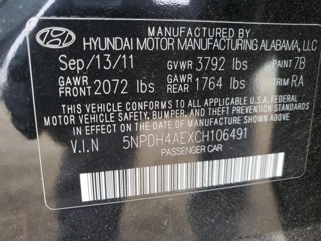 5NPDH4AEXCH106491 - 2012 HYUNDAI ELANTRA GLS BLACK photo 12