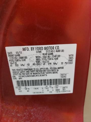 1FMCU9DG8CKC53973 - 2012 FORD ESCAPE XLT RED photo 13