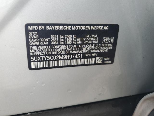 5UXTY5C02M9H97451 - 2021 BMW X3 XDRIVE30I SILVER photo 12