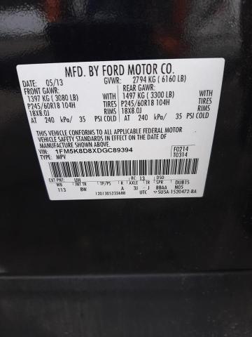 1FM5K8D8XDGC89394 - 2013 FORD EXPLORER XLT BLACK photo 12