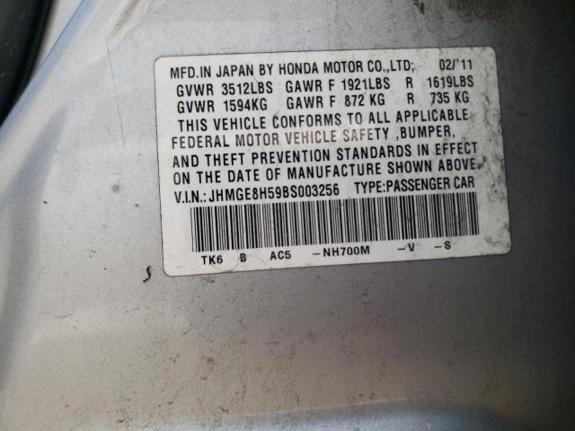 JHMGE8H59BS003256 - 2011 HONDA FIT SPORT SILVER photo 12