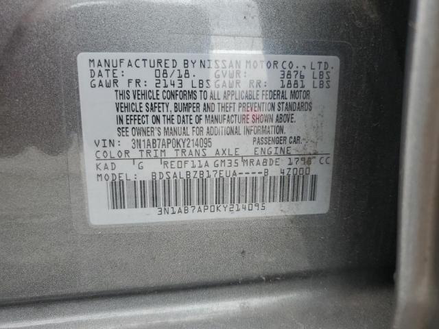 3N1AB7AP0KY214095 - 2019 NISSAN SENTRA S SILVER photo 12
