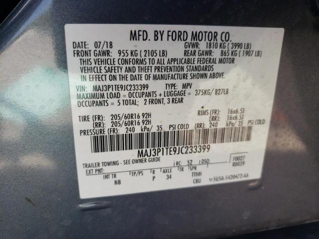 MAJ3P1TE9JC233399 - 2018 FORD ECOSPORT SE GRAY photo 12