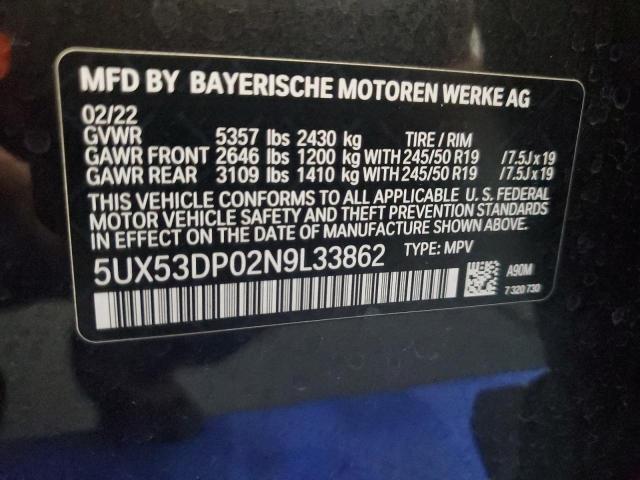 5UX53DP02N9L33862 - 2022 BMW X3 XDRIVE30I GRAY photo 13