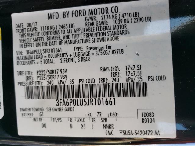 3FA6P0LU5JR101661 - 2018 FORD FUSION SE HYBRID BLACK photo 13