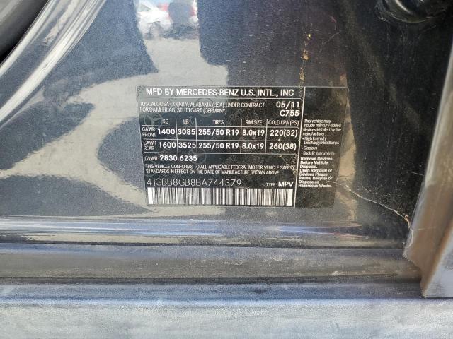 4JGBB8GB8BA744379 - 2011 MERCEDES-BENZ ML 350 4MATIC GRAY photo 13