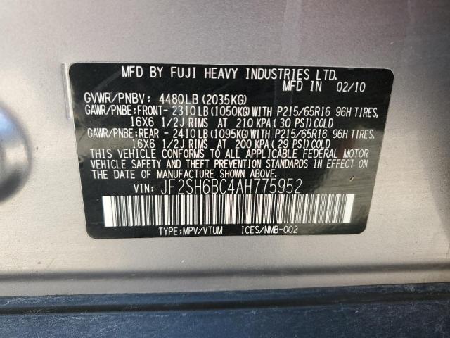JF2SH6BC4AH775952 - 2010 SUBARU FORESTER XS SILVER photo 12