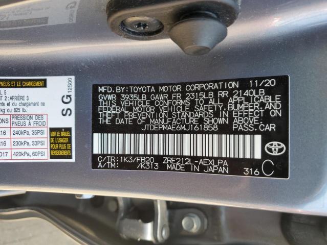 JTDEPMAE6MJ161858 - 2021 TOYOTA COROLLA LE BLUE photo 13