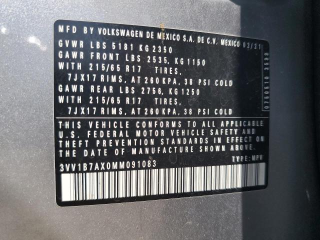 3VV1B7AX0MM091083 - 2021 VOLKSWAGEN TIGUAN S SILVER photo 13