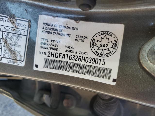 2HGFA16326H039015 - 2006 HONDA CIVIC DX VP Boz foto 12