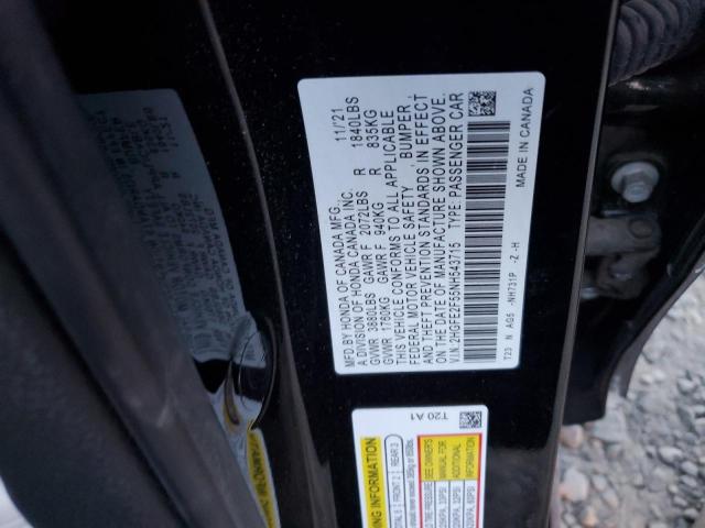 2HGFE2F55NH543715 - 2022 HONDA CIVIC SPORT BLACK photo 12
