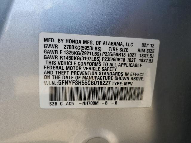 5FNYF3H55CB018227 - 2012 HONDA PILOT EXL SILVER photo 13