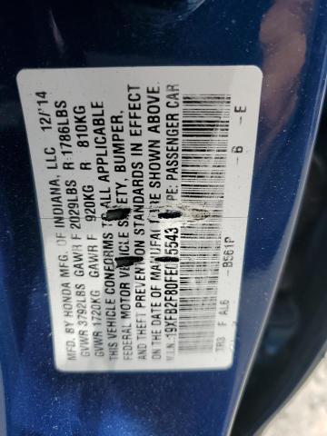 19XFB2F80FE025543 - 2015 HONDA CIVIC EX BLUE photo 13