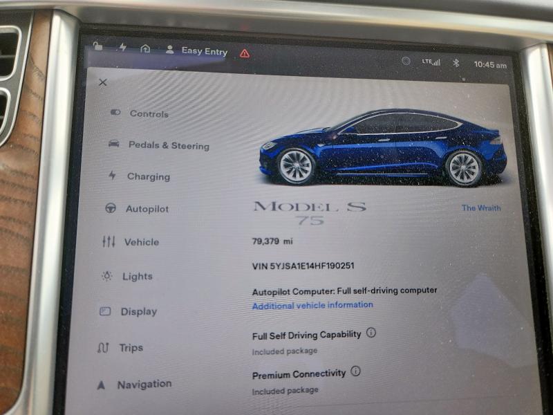 5YJSA1E14HF190251 - 2017 TESLA MODEL S BLUE photo 9