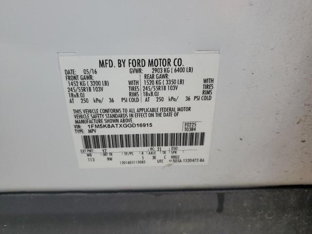 1FM5K8ATXGGD16915 - 2016 FORD EXPLORER POLICE INTERCEPTOR WHITE photo 13