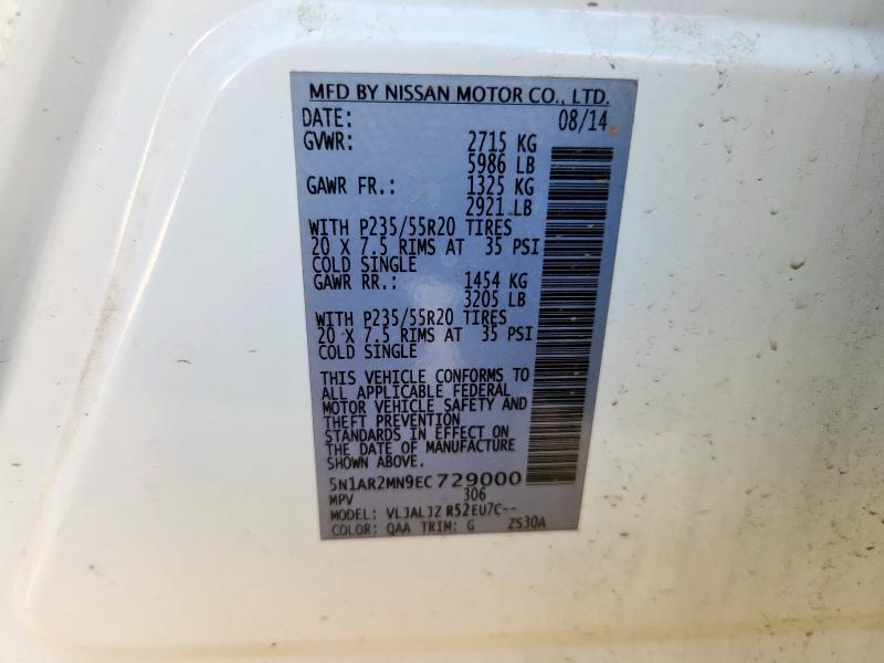 5N1AR2MN9EC729000 - 2014 NISSAN PATHFINDER S თეთრი ფოტო 13