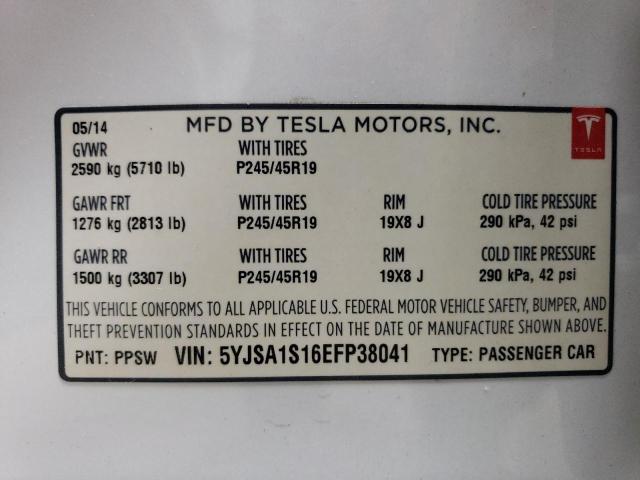 5YJSA1S16EFP38041 - 2014 TESLA MODEL S 白色 照片 13