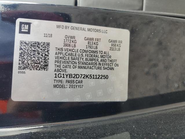 1G1YB2D72K5112250 - 2019 CHEVROLET CORVETTE STINGRAY 1LT BLACK photo 12